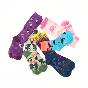New fantasy and gaming socks for women, men, and kids featuring pandas, dragons, dolphins, spaceships, and a cinderella story.