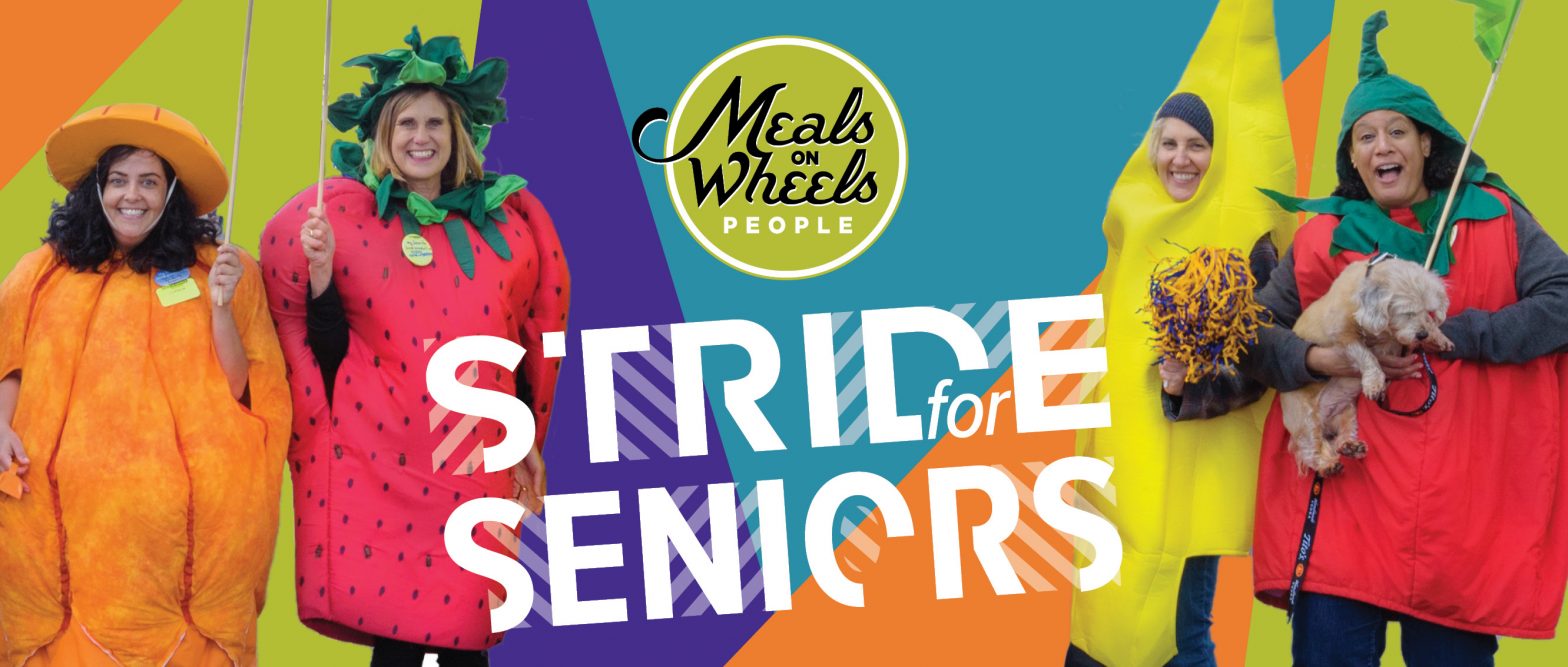 Meals on Wheels People "Stride for Seniors" event, with for humans in fruit costumes