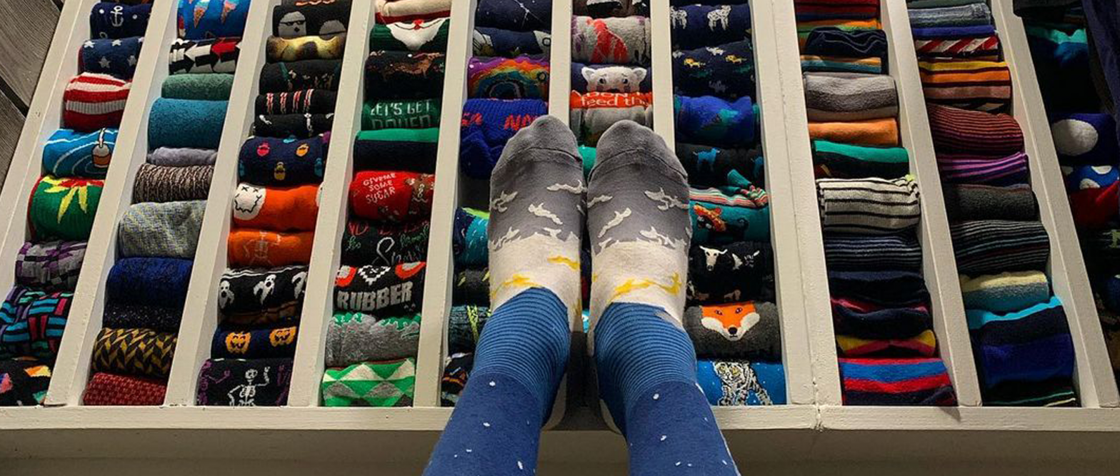 Shelf full of Socks from Sock It to Me